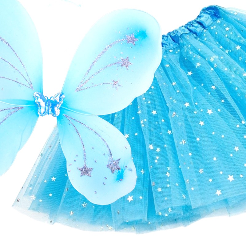 Strój Niebieski Motylek Motyl Skrzydełka TUTU Gwiazdki