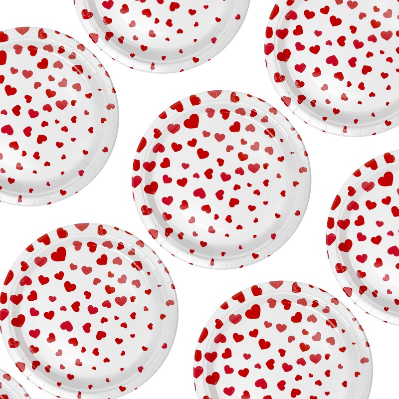 Talerzyki papierowe jednorazowe Serca Walentynki 18cm 8szt