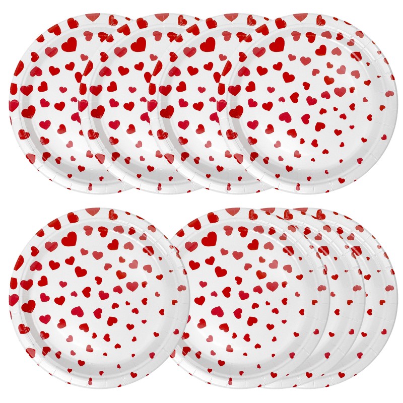 Talerzyki papierowe jednorazowe Serca Walentynki 18cm 8szt