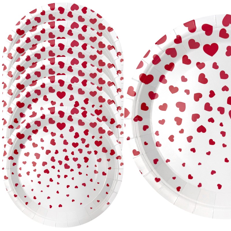 Talerzyki papierowe jednorazowe Serca Walentynki 23cm 6 sztuk
