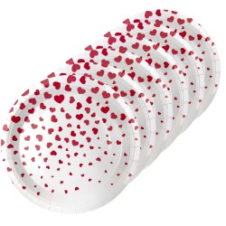 Talerzyki papierowe jednorazowe Serca Walentynki 23cm 6 sztuk