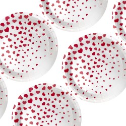Talerzyki papierowe jednorazowe Serca Walentynki 23cm 6 sztuk