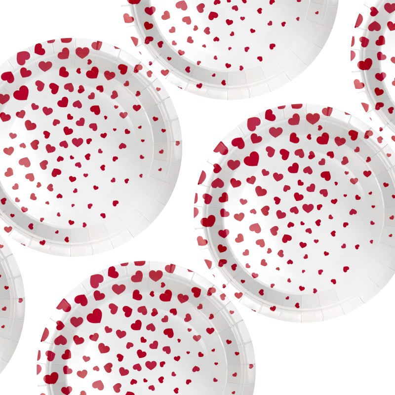 Talerzyki papierowe jednorazowe Serca Walentynki 23cm 6 sztuk