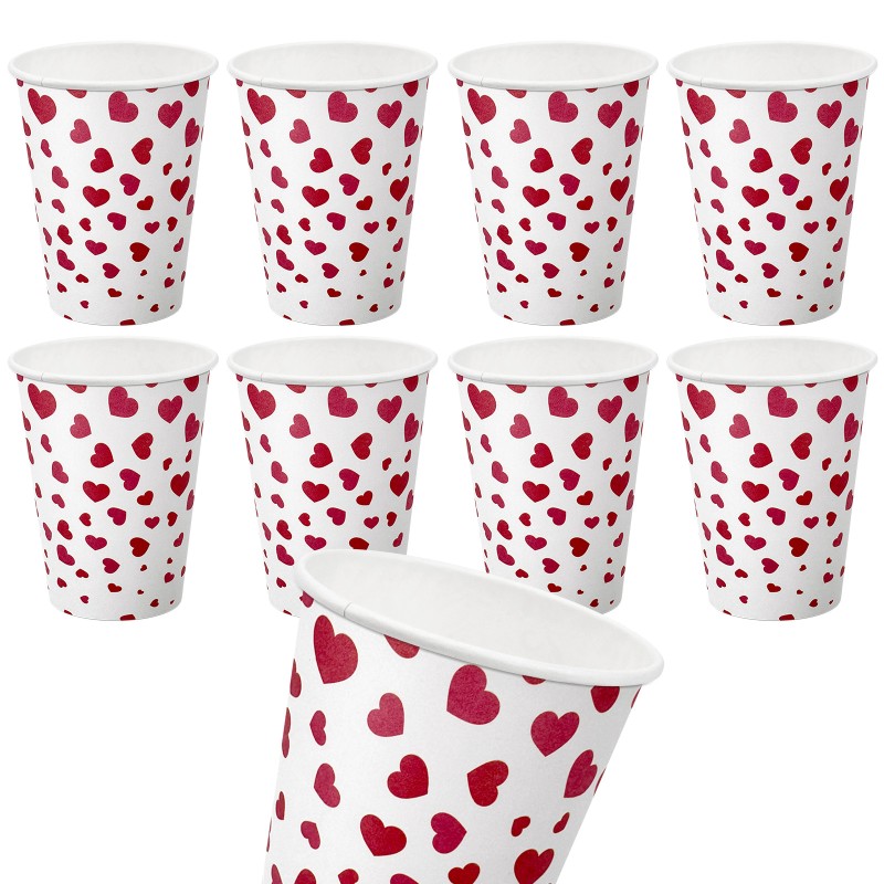 Kubeczki papierowe jednorazowe Serca walentynki 8szt