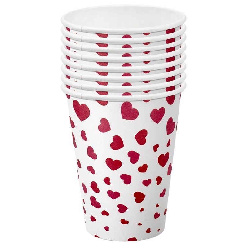 Kubeczki papierowe jednorazowe Serca walentynki 8szt