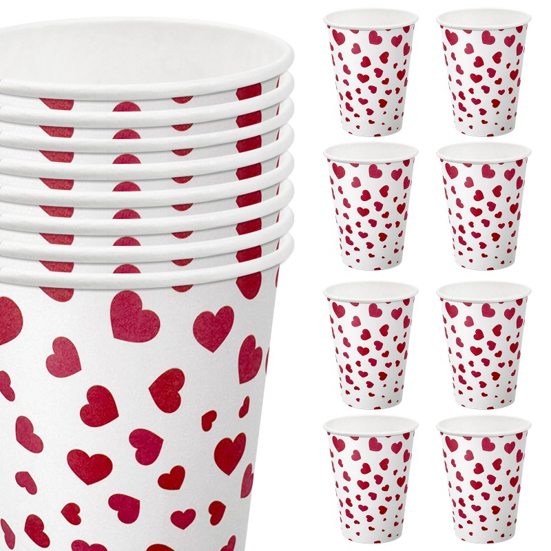 Kubeczki papierowe jednorazowe Serca walentynki 8szt