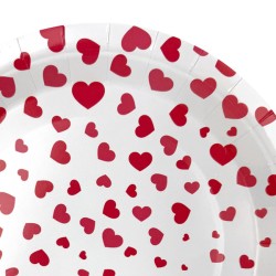 Talerzyki papierowe jednorazowe Serca Walentynki 18cm 8szt