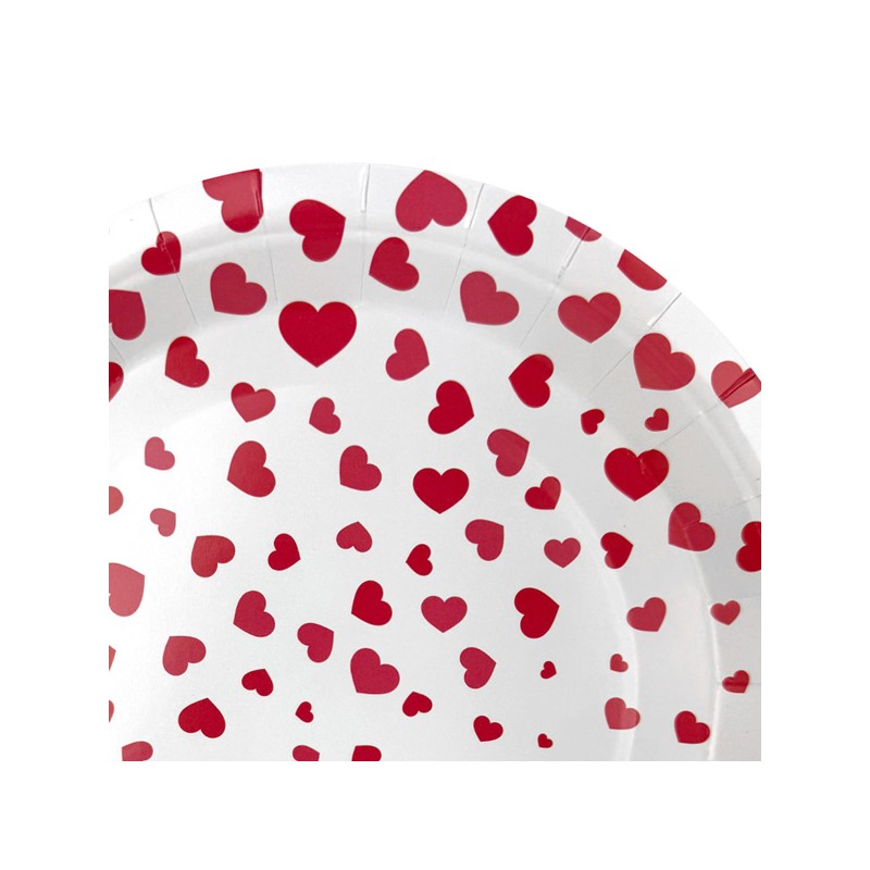 Talerzyki papierowe jednorazowe Serca Walentynki 18cm 8szt