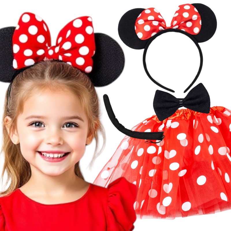Zestaw Przebranie Myszka Minnie Spódniczka Opaska Muszka Ogonek