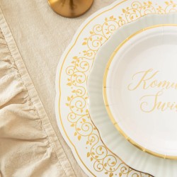 Talerzyki papierowe Komunia Święta biało-złote 18cm cali 6 szt