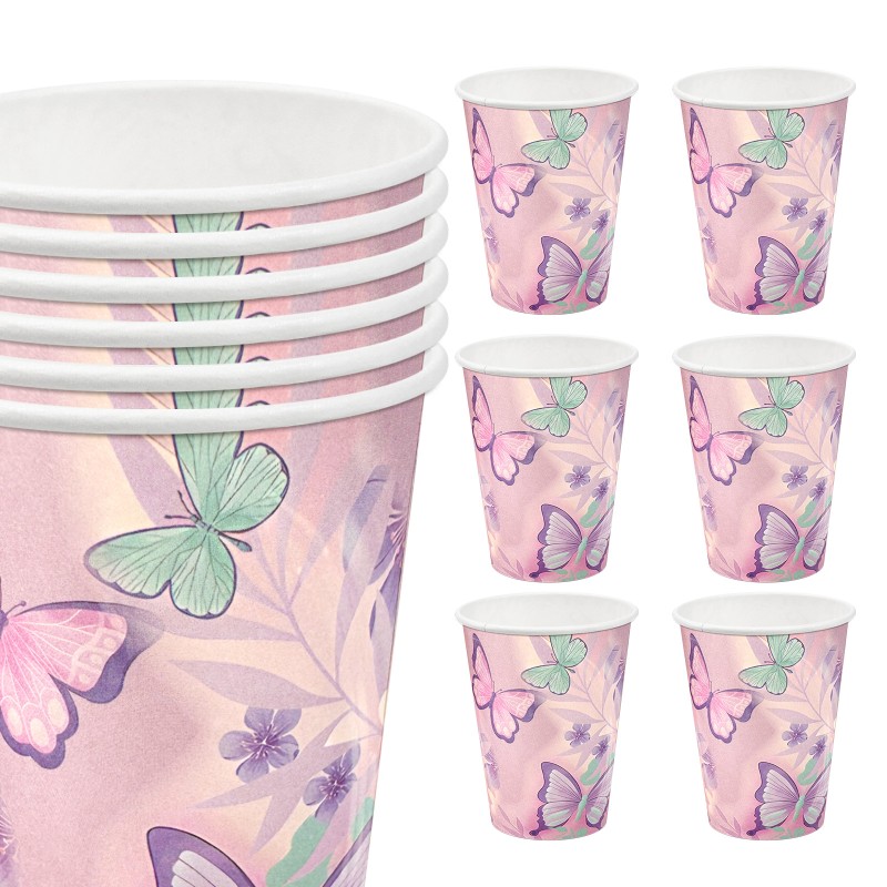 Zestaw Naczyń Papierowych Motyle Motylek 6 Talerzyków 6 Kubków