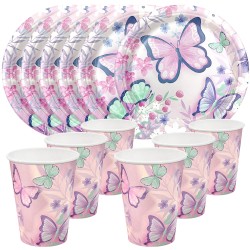 Zestaw Naczyń Papierowych Motyle Motylek 6 Talerzyków 6 Kubków
