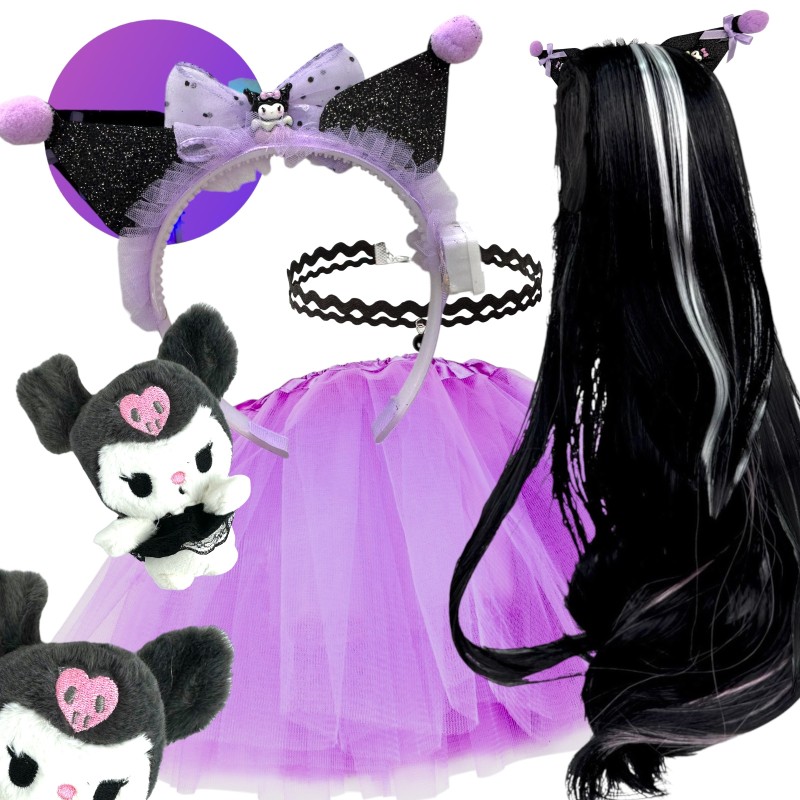 Strój Zestaw Kuromi Spódniczka 40 cm Tutu Opaska Peruka