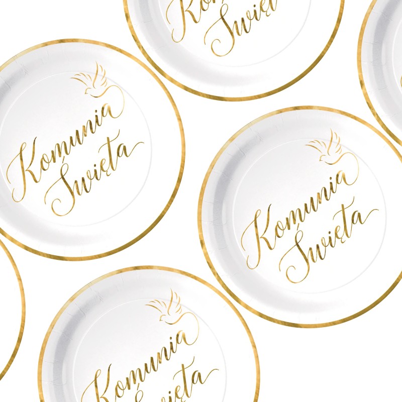 Zestaw Papierowych Naczyń Komunia Święta IHS Talerzyki Kubki