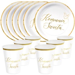 Zestaw Papierowych Naczyń Komunia Święta IHS Talerzyki Kubki