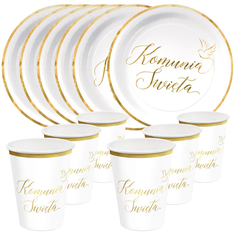 Zestaw Papierowych Naczyń Komunia Święta IHS Talerzyki Kubki
