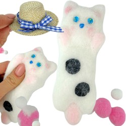 Gniotek Kotek z Kapeluszem lub Pomponikami Mochi z włoskami