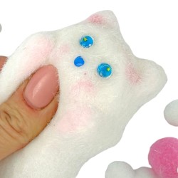 Gniotek Kotek z Kapeluszem lub Pomponikami Mochi z włoskami