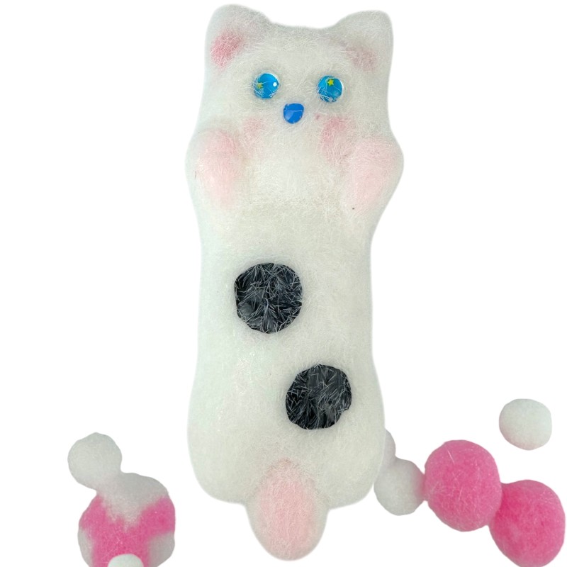 Gniotek Kotek z Kapeluszem lub Pomponikami Mochi z włoskami