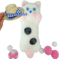 Gniotek Kotek z Kapeluszem lub Pomponikami Mochi z włoskami