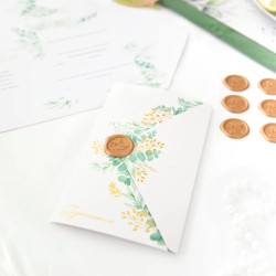 Zaproszenie Komunia Święta Eukaliptus z pieczęcią lakową 6 szt.
