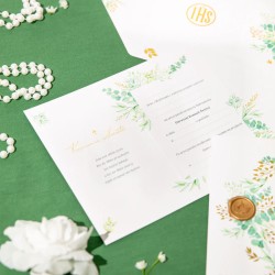 Zaproszenie Komunia Święta Eukaliptus z pieczęcią lakową 6 szt.