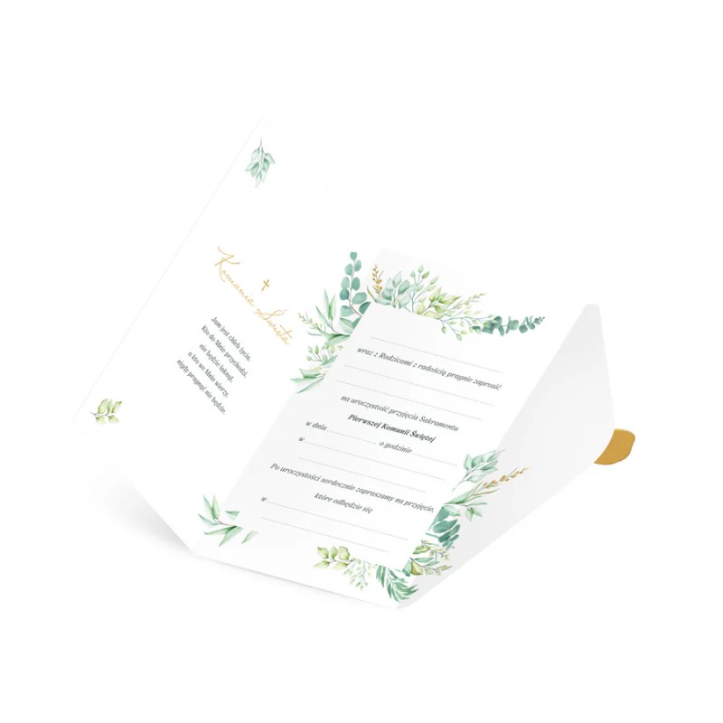 Zaproszenie Komunia Święta Eukaliptus z pieczęcią lakową 6 szt.