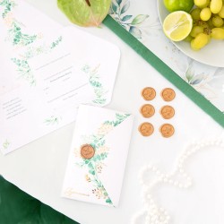 Zaproszenie Komunia Święta Eukaliptus z pieczęcią lakową 6 szt.