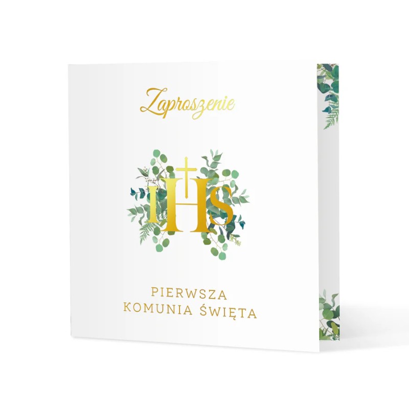 Zaproszenie na komunię Eukaliptus 10szt + koperty
