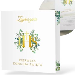 Zaproszenie na komunię Eukaliptus 10szt + koperty