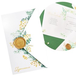 Zaproszenie Komunia Święta Eukaliptus z pieczęcią lakową 6 szt.