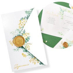 Zaproszenie Komunia Święta Eukaliptus z pieczęcią lakową 6 szt.