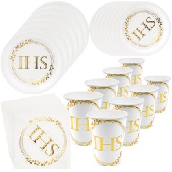 Zestaw Naczyń Papierowych Złoty napis IHS Komunia Święta