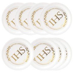 Zestaw Naczyń Papierowych Złoty napis IHS Komunia Święta