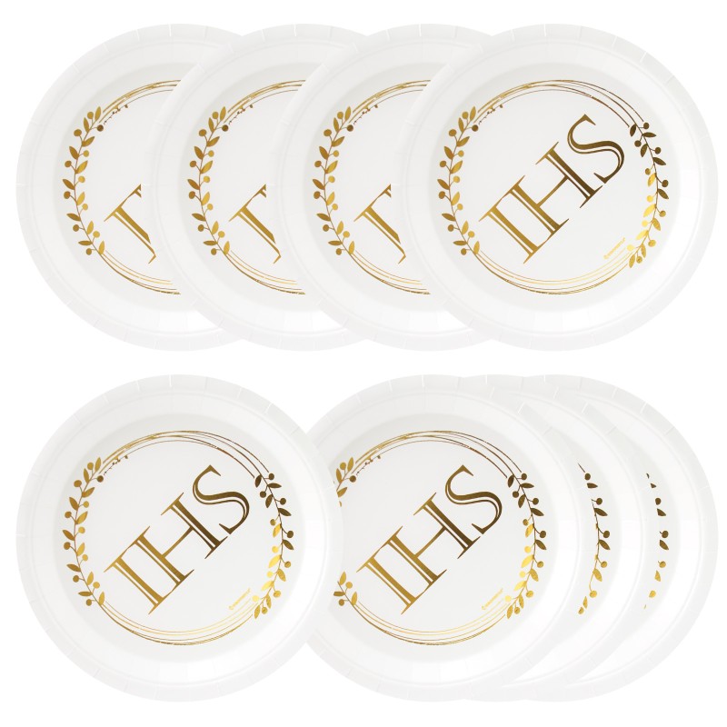 Zestaw Naczyń Papierowych Złoty napis IHS Komunia Święta
