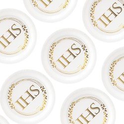 Zestaw Naczyń Papierowych Złoty napis IHS Komunia Święta