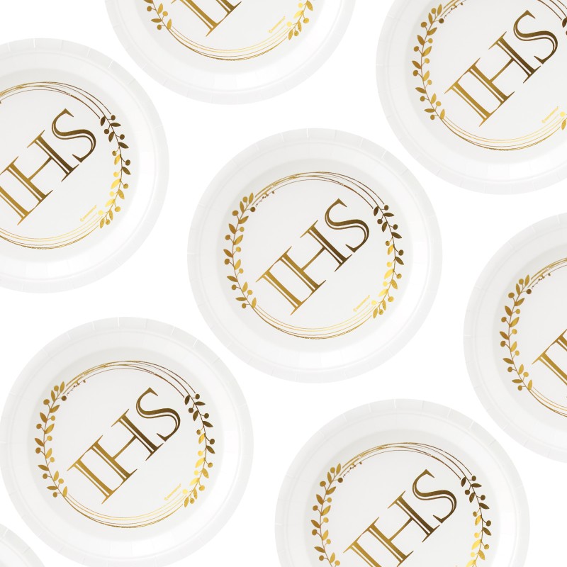 Zestaw Naczyń Papierowych Złoty napis IHS Komunia Święta
