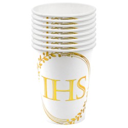 Zestaw Naczyń Papierowych Złoty napis IHS Komunia Święta