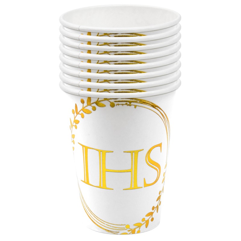 Zestaw Naczyń Papierowych Złoty napis IHS Komunia Święta