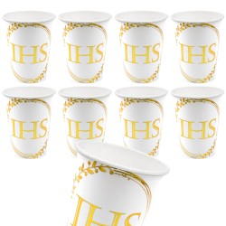 Zestaw Naczyń Papierowych Złoty napis IHS Komunia Święta