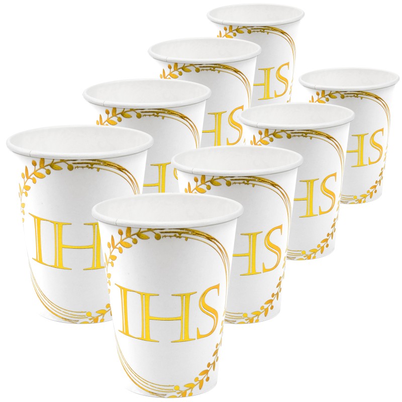 Zestaw Naczyń Papierowych Złoty napis IHS Komunia Święta