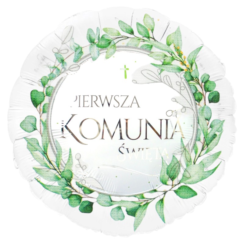 IHS Balon Foliowy 45cm Pierwsza Komunia liście