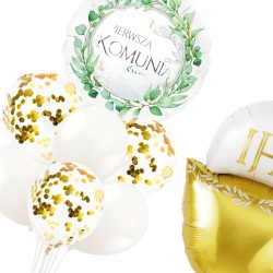 Zestaw Balonów Komunijnych Złoto-Biały IHS Kielich