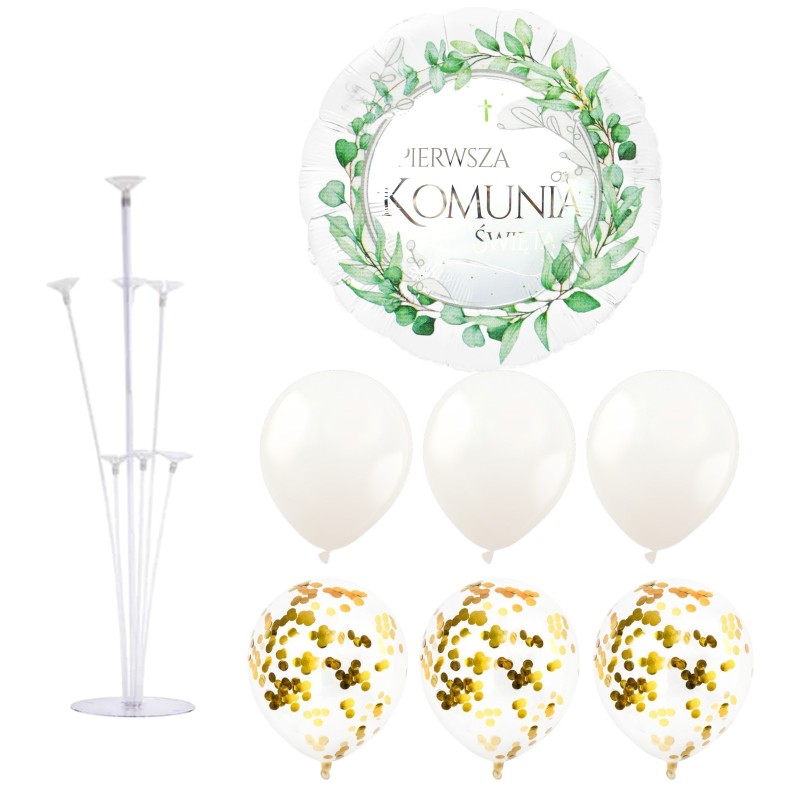 Zestaw Balonów Komunijnych Złoto-Biały IHS Kielich