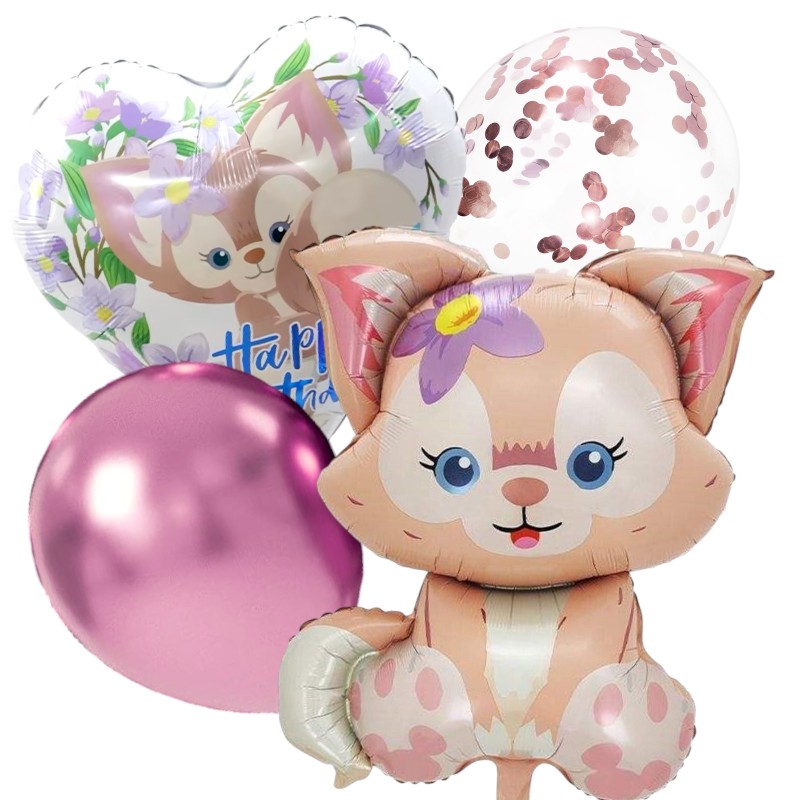 Zestaw balonów urodzinowych Lisek LinaBell + cyfra 80cm + serce + konfetti