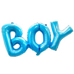 Niebieski Balon foliowy Napis BOY 37x94cm dekoracja na baby shower