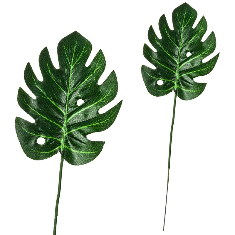 Liść dekoracyjny Monstera z łodygą zestaw 2 sztuki zielony 16 cm