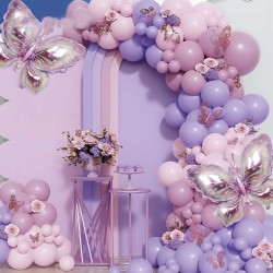 Zestaw balonowy Girlanda pastelowy fiolet z motylami 98 szt.