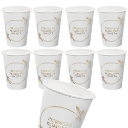 Papierowe kubki Pierwsza Komunia Święta – biało-złote 8 szt 250 ml
