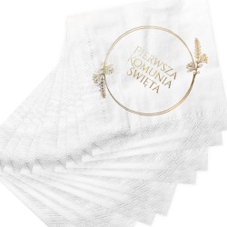 Serwetki papierowe Pierwsza Komunia Święta białe ze złotym nadrukiem12 szt 33x33 cm